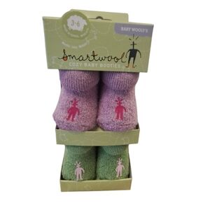SMARTWOOL COZR BABY BOOTIES NEW SIZE INFANT 3-6M 2 PK ORCHID/LEAF